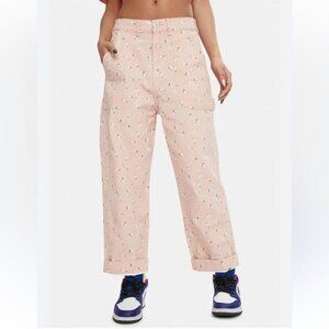 OBEY Studio Organic Work Light Pink Floral Denim Cropped Wide Leg Pants Size 26